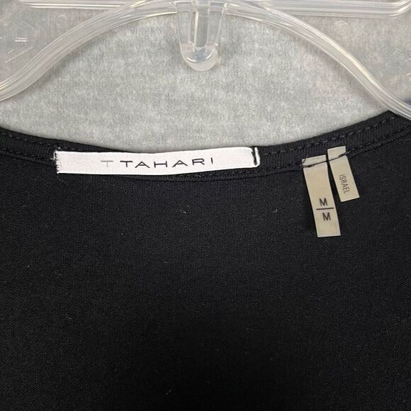 Tahari Ruffled Black Top Womens Medium Dark Romantic Day to Night Classic Blouse - Picture 5 of 10